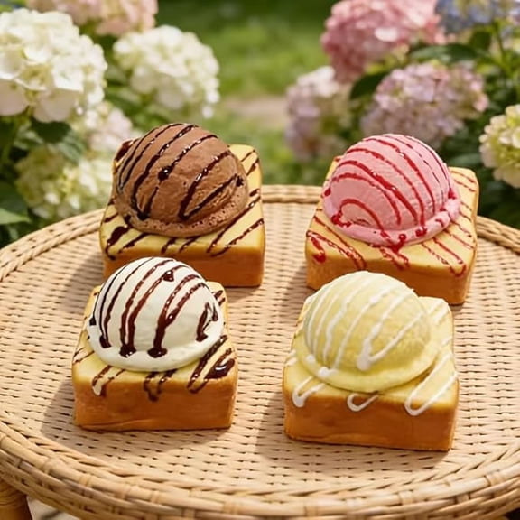 4PCS Ice Cream Squeeze Decor, Color Squishy Set with Slow Rising Soft Texture, Cute Toast Desk Ornament for Christmas Halloween Birthday Gift