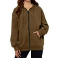 thumbnail image 1 of Pocket Long Sleeve Hooded Threaded Sweater Ladies Zipper Top, 1 of 4