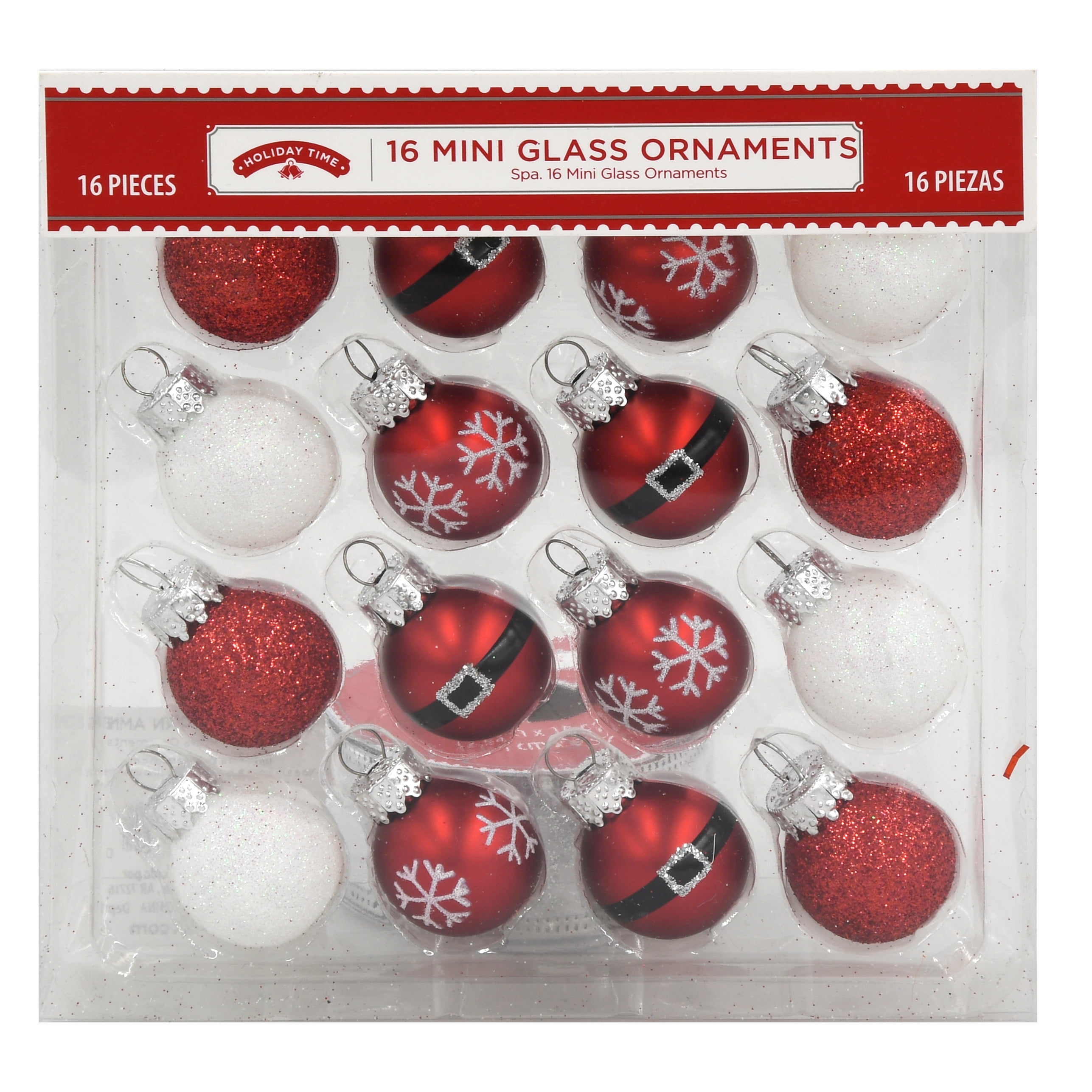 Holiday Time Mini Glass Ornaments, Assorted Designs, 16 Count Walmart