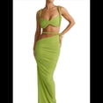 thumbnail image 2 of Conjunto de 2 Piezas para Mujer, Sexy, , de Verano, con Top Fruncido y Espalda Descubierta, y Falda con Aberturas, Vestido de Noche. Verde L, 2 of 8