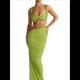 thumbnail image 2 of Conjunto de 2 Piezas para Mujer, Sexy, , de Verano, con Top Fruncido y Espalda Descubierta, y Falda con Aberturas, Vestido de Noche. Verde L, 2 of 8