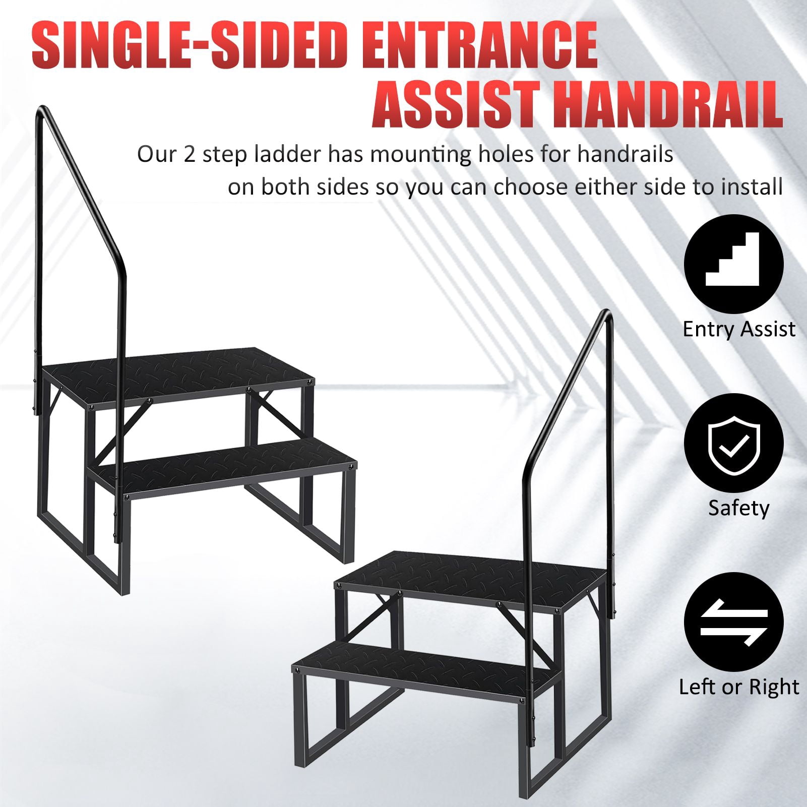 Hot Tub Steps Outdoor, RV Steps with Handrail, Portable RV Stairs 2/3/4/5 Step, Heavy Duty Truck Camper Steps Ladders for Travel Trailers, 5th Wheel, Motor Home, Spa, and Porch