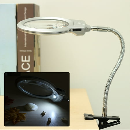 Light Magnifier Lamp - 2.5X 5X Large Lens LED Lighted Lamp Clamp On Table Desk Jewelry Magnifier Magnifying Glass Adjustable Gooseneck