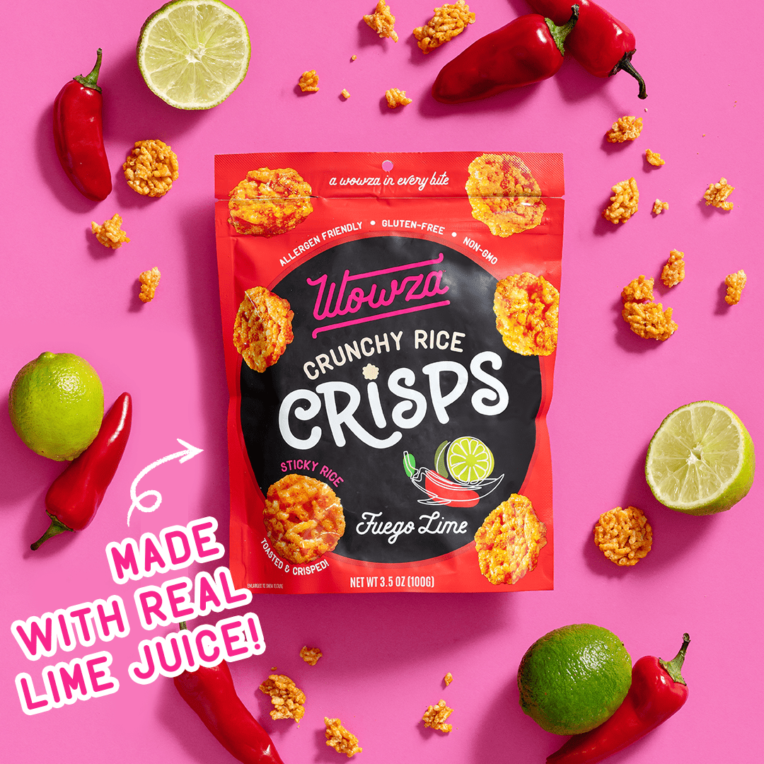 Wowza Fuego-Lime Crunchy Rice Crisps, 8 Pack, 3.5 oz Bag
