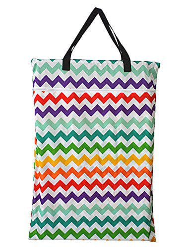 Large Hanging Wet/Dry Cloth Diaper Pail Bag for Reusable Diapers or Laundry Rainbow Chevron 
