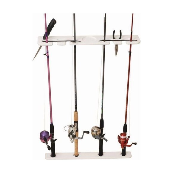 Taco Support de Canne à Pêche P03-074W Deluxe; Montage en Surface; Tient Quatre Cannes à Pêche Tournantes Ou à Lancer Ou Conventionnelles; Blanc; Attaches en Acier Inoxydable; avec Base/support de Canne à Pêche