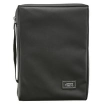 Christian Art Gifts Men or Women's Bible Cover Secure Zipper Jesus Fish, Black Canvas, Medium