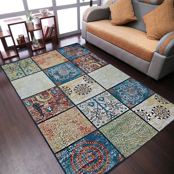 RUGSOTIC CARPETS MACHINE MADE HEATSET POLYPROPYLENE AREA RUGS - 8'x10', Rectangle Shape, Multicolor Color, Contemporary Modern Design, High Pile Machine Made Area Rugs for Living Room (M00049)