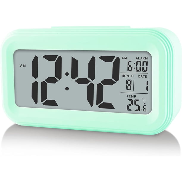 Reloj despertador digital con temperatura interior, funciona con pilas, modelo de repetición, pantalla de 12/24 horas para dormitorios, personas que duermen mucho, niños, viajes, baño, escritorio, rel
