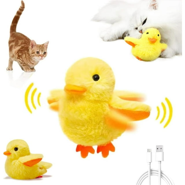QIPOPIQ Cat Toys Rechargeable Flapping Duck, Flapping Duck Cat Toy, Touch Activated Kitten Plush Toy Interactive Cat Exercise Toys with Lifelike Quacking Sound