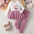 thumbnail image 2 of TOWED22 Toddler Girl Clothes Long Sleeve Ruffle Outfits Bowknot Flare Pants Two Piece Fall Clothing Set for Kids Girls,Pink,10Y, 2 of 9