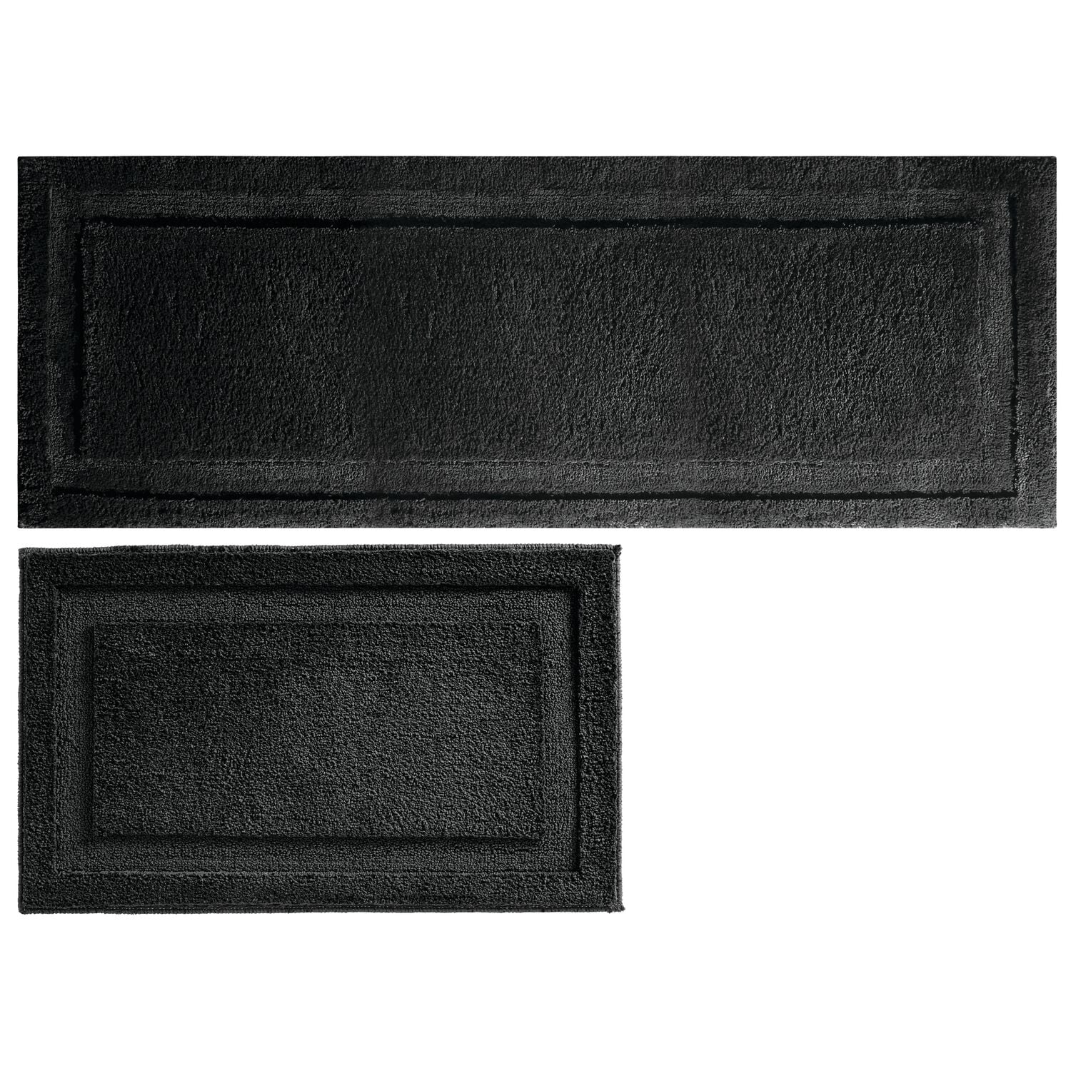 iDesign Microfiber Spa Solid Print Black Microfiber Polyester Bath Rug, 1' x 2', Non-Slip