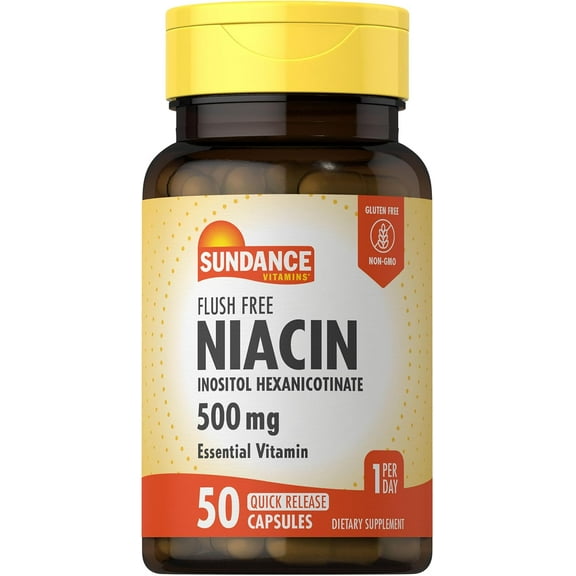 Flush Free Niacin 500mg | 50 Capsules | Inositol Hexanicotinate | Essential Vitamin | by Sundance