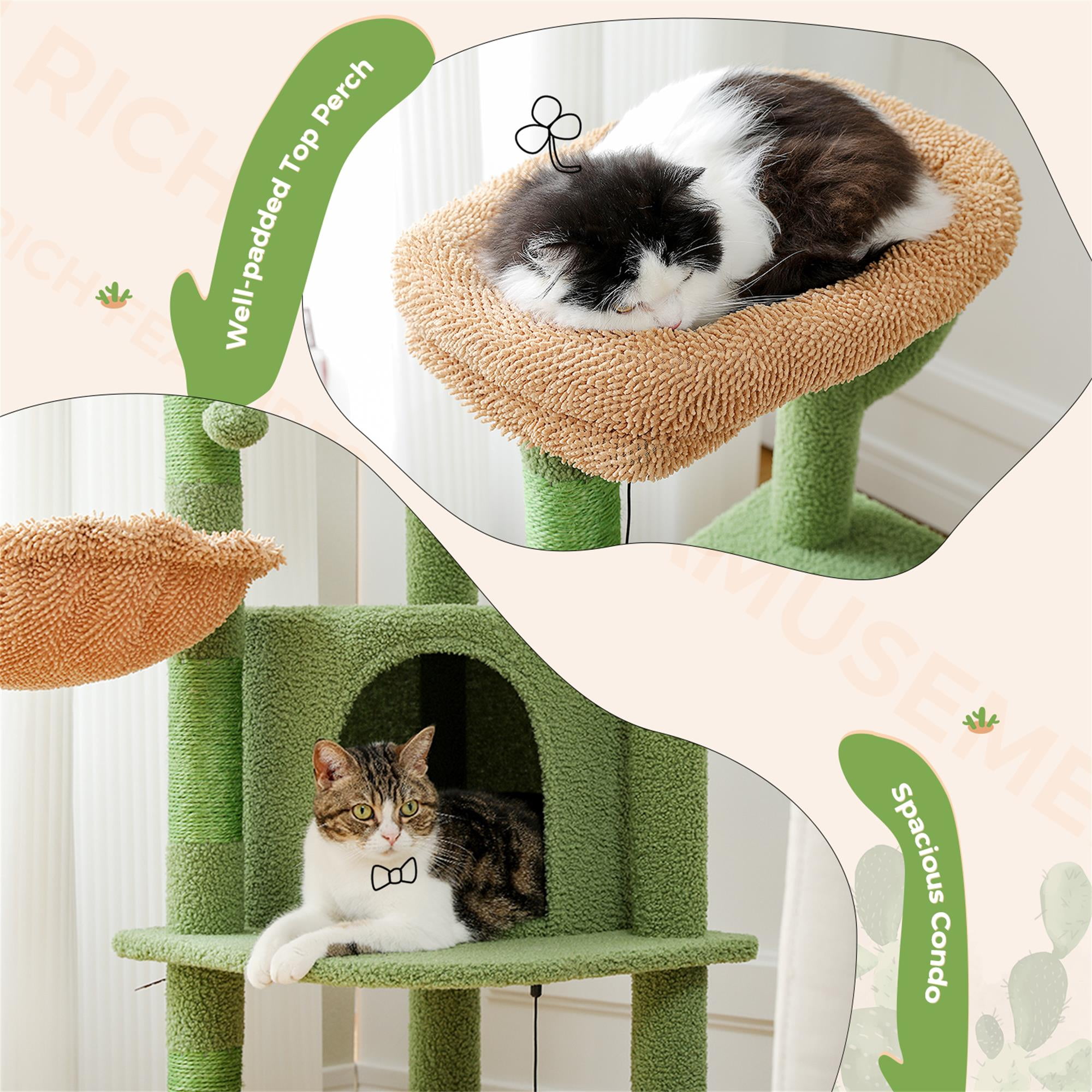 Kadyn 42" Cactus Cat Trees Towers for Indoor Cats with Scratching Mat and Posts, Cat Condo, Cat Tree House for Kitten, Green