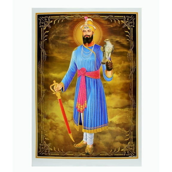 Bm Traders Guru Gobind Singhji Golden Zari Art Work Poster Without Frame (24 X 36 Inches)