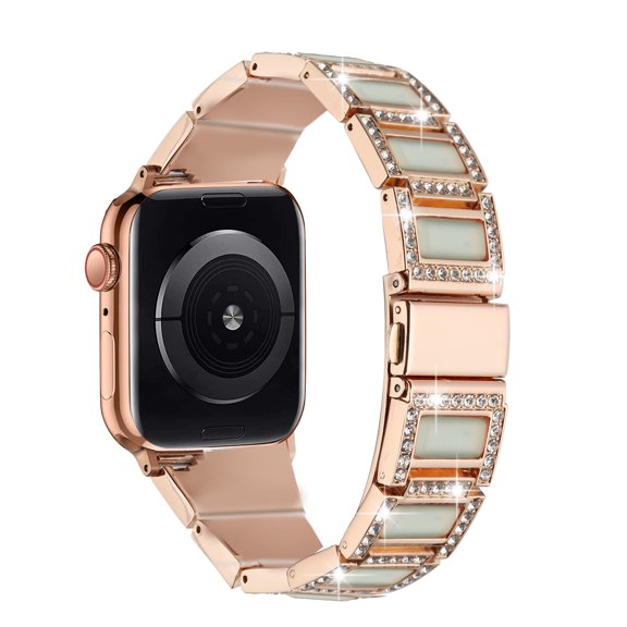 Xpm Compatible with Apple Watch Size 38/40/41mm Jewelry Diamond Bling Zinc Alloy Watch Replacement Band Strap Wristbands [ Rose Gold   Blue ]