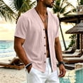 thumbnail image 2 of Sewkxo Men's Linen Shirts Short Sleeve Casual Shirts Button Down Shirt for Men Beach Summer Shirt,Pink M, 2 of 8