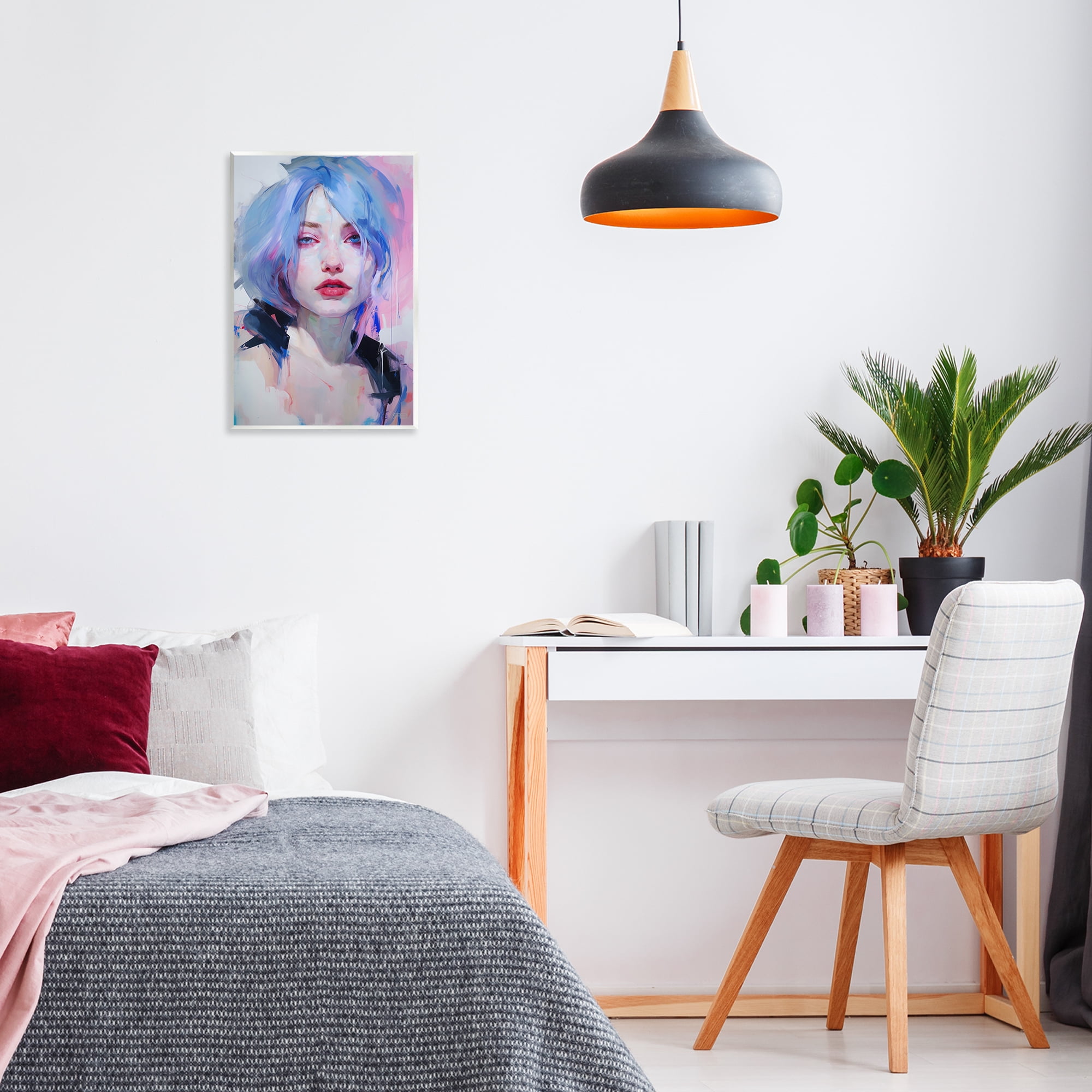 Stupell Industries Blue Haired Woman Visage Novelty Painting Unframed Art Print Wall Art, 13 x 19