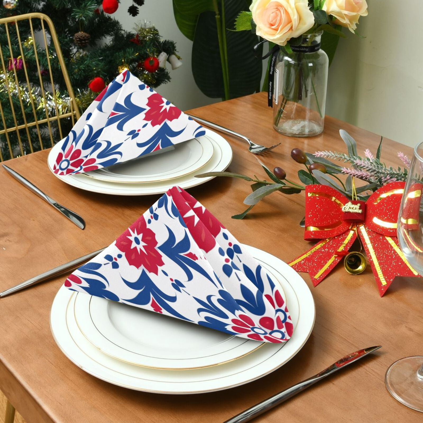 JSTEL Abstract Flowers Floral Cloth Napkins Set of 6, 20x20 Inch Washable and Reusable Napkin for Decoupage Dinner Party Everyday Use