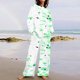 thumbnail image 1 of Puntoco Traje De Pantalón Y top De Cuello Redondo De Manga Larga Con Estampado Informal De Verano Para Mujer Verde M, 1 of 5