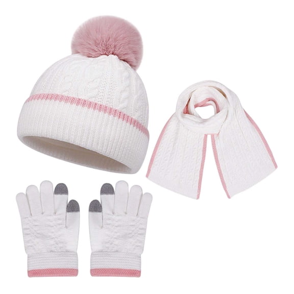 Splozh Kids Scarf Winter Fall Winter Hat Gloves Scarf Set Girls Boys Hats Gloves Knit Set with Thick Warm Fleece Lined White,2-8 Years