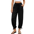 thumbnail image 2 of Favoffer Women's Yoga Jogger Pants Solid Color Elastic Waist Pocket Casual Sport Trousers Adjustable Cuff Bottom for Workout Running Outdoor, 2 of 8
