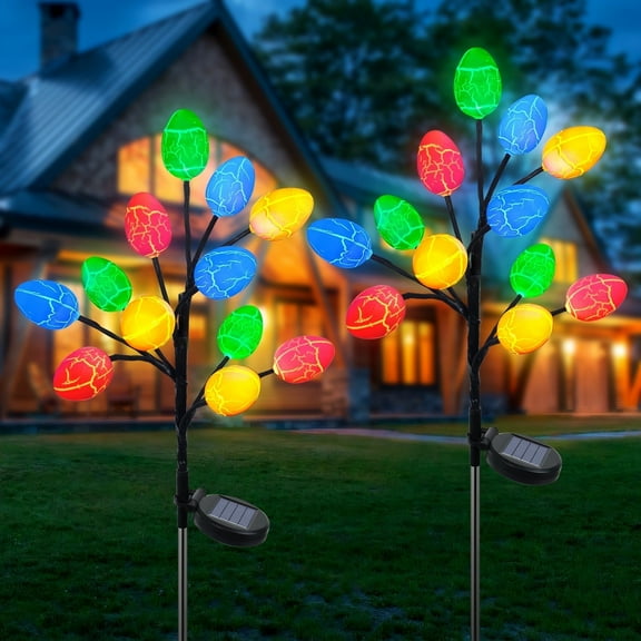 Qoosea Solar Easter Eggs Lights for Easter Decorations, 2 pack 24 Eggs Leds Multicolor Waterproof Solar Lights, Outdoor Decoration for Garden Pathway Easter Solar Lights Outdoor
