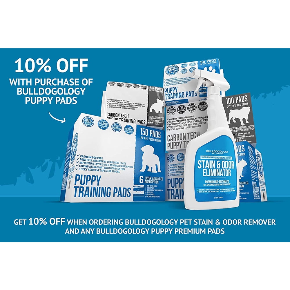 Bulldogology Large Puppy Pee Pads 24x24 Inch, Quick-Dry Bullsorbent Tech, Adhesive Tape, 50 Count