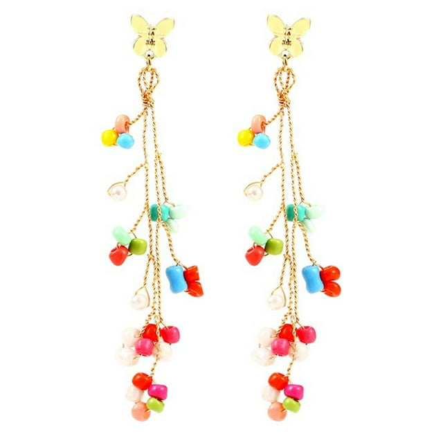 1 Paire Boucles d'Oreilles pour Femmes Perlées Motif Papillon Boucles d'Oreilles Perles de Rocaille Boucles d'Oreilles Pendantes