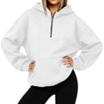 thumbnail image 3 of SYwaren Women's Fall Sweatshirt Solid Color Half Zip Hooded Long Sleeve Fashion Casual Loose Fit Pullover Top, 3 of 7