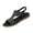 Black, variant on Women Rhinestone Sandals T-Strap Buckle Bohemian Pearl Crystal Flat Sandals