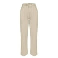 thumbnail image 4 of XDIAHBPL Casual Pants For Women Womens Pants Cotton And Linen Elastic Waistband High Straight Leg Pants, 4 of 5