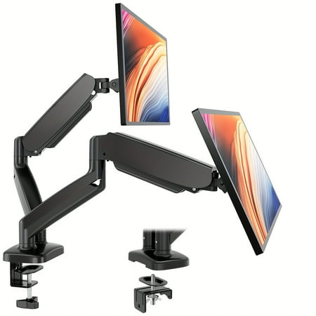 Dual Monitor Stand Arm, Gas Spring 2 Monitor Desk Mount Adjustable Height Swivel Bracket with Clamp and Grommet Base Fits 13-32 inch Computer Screen, Hold 17.6lb
