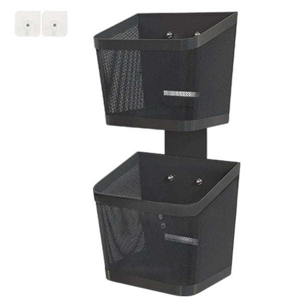 Cesta colgante de pared para jengibre, ajo, organizador de cocina de pared Doble capa negra