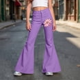 thumbnail image 3 of LRen Girls Flare School Uniform Pants Cancer Awareness Month Print Dressy Pants Elastic High Waisted with Pockets Flare Leg Trousers Tween Denim Pants Age 15-16 Years, 3 of 6