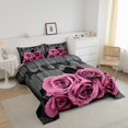 thumbnail image 2 of Erosebridal Pink Rose Bedding Set Full Pink Grey Floral Comforter Set Valentine'S Day Wedding Bed Comforter Gifts Teen Women,Blossom Flower Quilt Duvet Rustic Farmhouse Room Decor 3 Pcs, 2 of 5