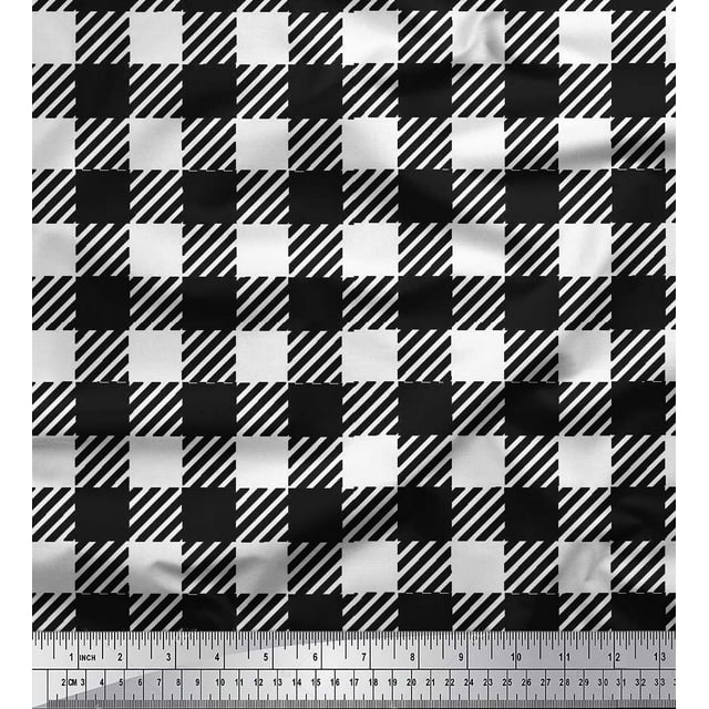 Soimoi Poly Georgette Fabric Gingham Check Fabric Prints by Yard 52 Inch Wide