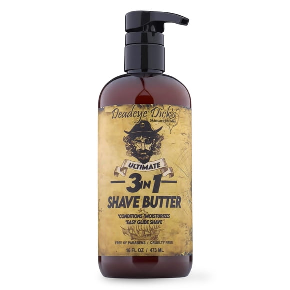 Manteca de afeitar 3 en 1 de DeadeyeDick para hombres | Crema de afeitar natural para hombre para rostro, cabeza y cuerpo | Suave y cómoda para todo tipo de piel | 16 onzas líquidas