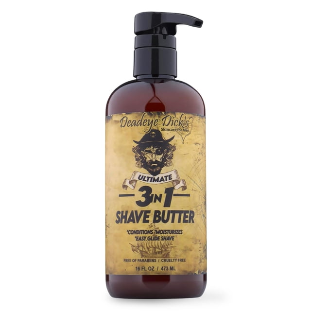 Manteca de afeitar 3 en 1 de DeadeyeDick para hombres | Crema de afeitar natural para hombre para rostro, cabeza y cuerpo | Suave y cómoda para todo tipo de piel | 16 onzas líquidas