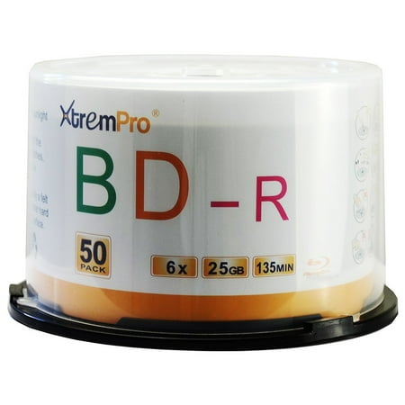 XtremPro BD-R 6X 25GB 135Min Blu-Ray 50 Pack Blank Discs in Spindle -