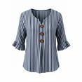 thumbnail image 5 of TGSLY Striped Tops for Women Trendy Casual Notched V Neck 3/4 Ruffle Sleeve Blouses Relaxed Fit Dressy Decorative Buttons Shirts S, 5 of 6