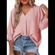 thumbnail image 1 of Blusas Elegantes e Informales para Mujer, con Escote en V y Mangas 3/4, con Puños Fruncidos Rosa XL, 1 of 6