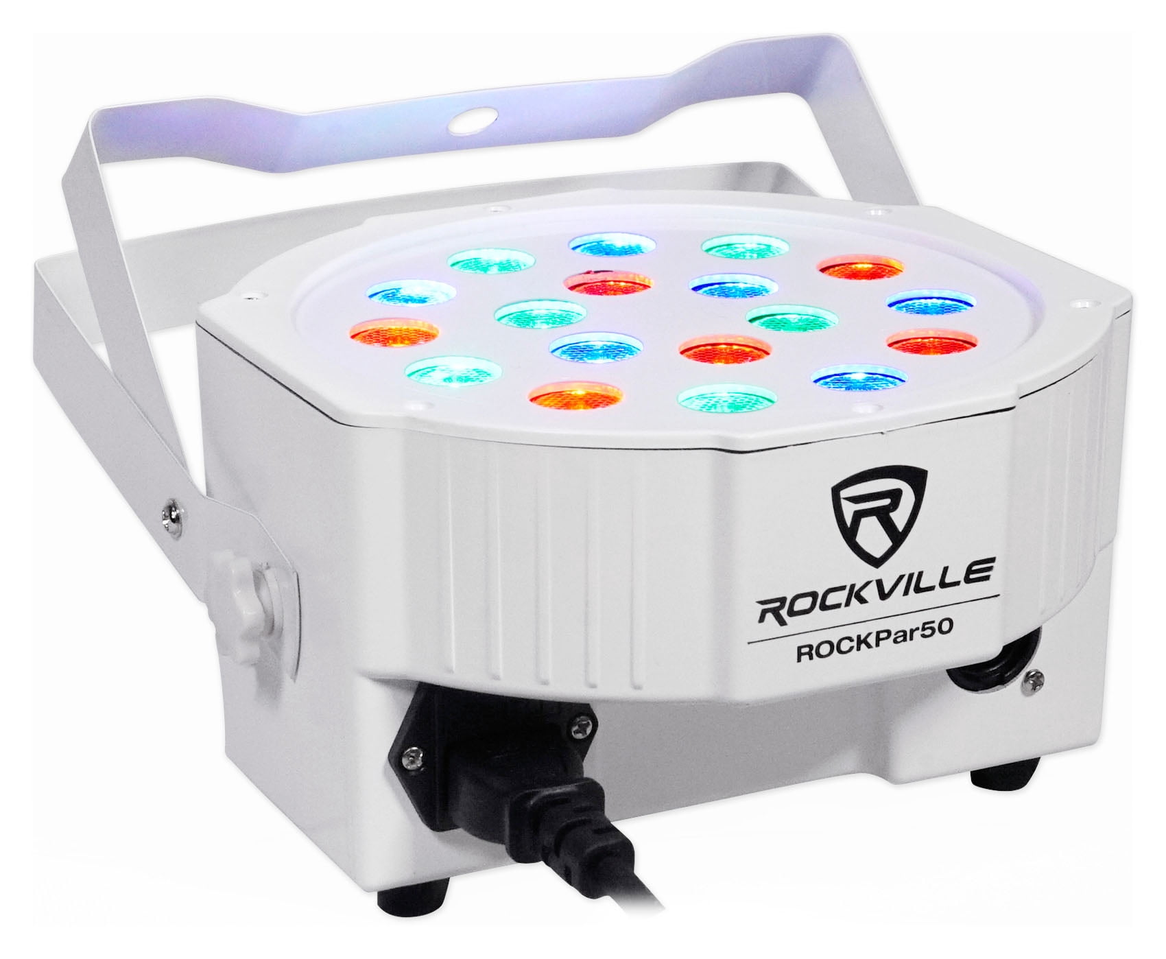 Rockville RockPAR50 White Compact 24W LED RGB Par Can DJ/Club/Stage Wash Light, DMX Control, Daisy-Chain Power, Sound-Activated, for Parties, Weddings, and Live Performances