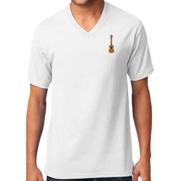 Mens Ukulele V-neck Tee Shirt, Small White