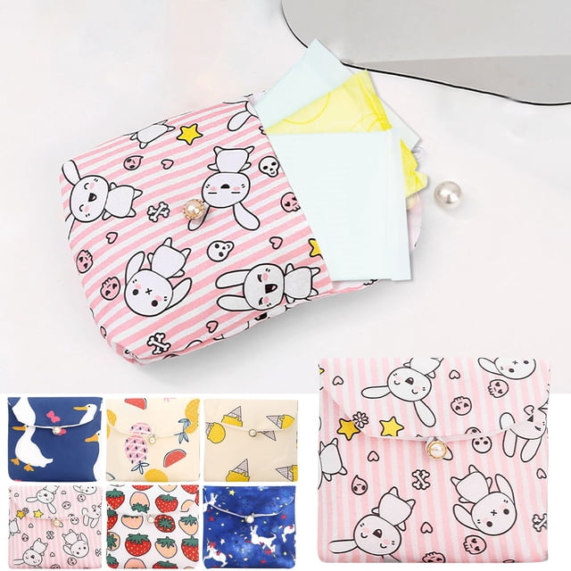 Bolsa de almacenamiento para toallas sanitarias, Organizador portátil, Diseño estampado corazón, Para estudiantes, Viaje escolar, Protector de higiene femenina, Toalla menstrual, Contenedor de