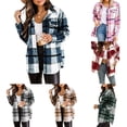 thumbnail image 6 of CENL Ladies Check Fleece Winter Jacket Shacket Baggy Tartan Tops Casual Shirts Coat, 6 of 7