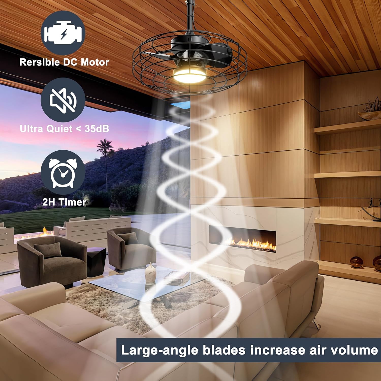 Ohniyou Outdoor Ceiling Fans with Light for Patios, 20" Farmhouse Waterproof Plug in Gazebo Fan Remote&APP Control, Caged Ceiling Fan for Porch Pergola Canopy, Black