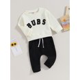 thumbnail image 3 of xiaxaixu Toddler Boys 2PCS Pants Fall Outfits Sets Long Sleeve Letter Embroidery Tops and Drawstring Pants Sets, 3 of 9