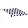 thumbnail image 1 of Outsunny Auvent Rétractable 8 Pieds x 7 Pieds, Auvents de Patio, Abri Pare-Soleil avec Tissu Résistant aux UV et à l'Eau 280 G/m2 et Cadre en Aluminium pour Terrasse, Balcon, Cour, Bleu et Blanc, 1 of 10