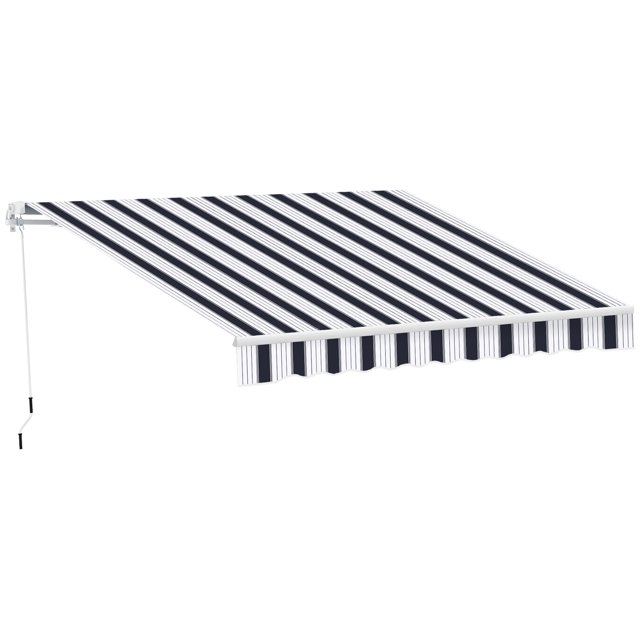 Outsunny Auvent Rétractable 8 Pieds x 7 Pieds, Auvents de Patio, Abri Pare-Soleil avec Tissu Résistant aux UV et à l'Eau 280 G/m2 et Cadre en Aluminium pour Terrasse, Balcon, Cour, Bleu et Blanc